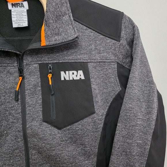 NRA Men's Large Grey Black Softshell Jacket Full Zip Logo Pockets National Rifle - Picture 3 of 9